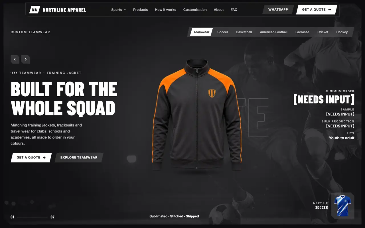 Teamwear · Kit Room homepage